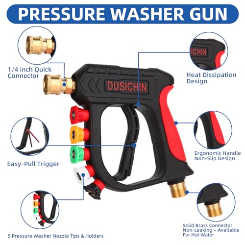 DUSICHIN Foam Cannon Short Pressure Washer Gun 1/4 Inch Quick Connector,Car Wash Foam Gun with 5 Pressure Washer Nozzle Tips 3/8'' Swivel Quick Connector,Additional Orifice Nozzle 1.04mm Car Washing - Image 5