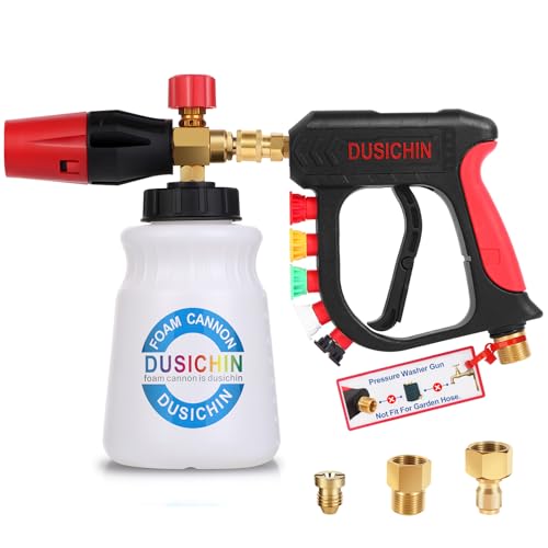 DUSICHIN Foam Cannon Short Pressure Washer Gun 1/4 Inch Quick Connector,Car Wash Foam Gun with 5 Pressure Washer Nozzle Tips 3/8'' Swivel Quick Connector,Additional Orifice Nozzle 1.04mm Car Washing - Image 1