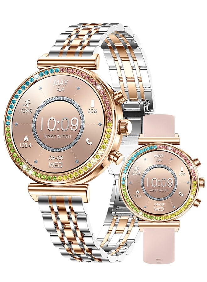 RollsTimi  Women Bluetooth Smartwatch 1.27 Inch Full Screen Touch With Multiple Sports Modes And Multi Language Settings, Sports Sleep Heart Rate Monitoring Android 5.0 And IOS 8.0 Above Systems Universal RT i110 Silver Gold - Image 1