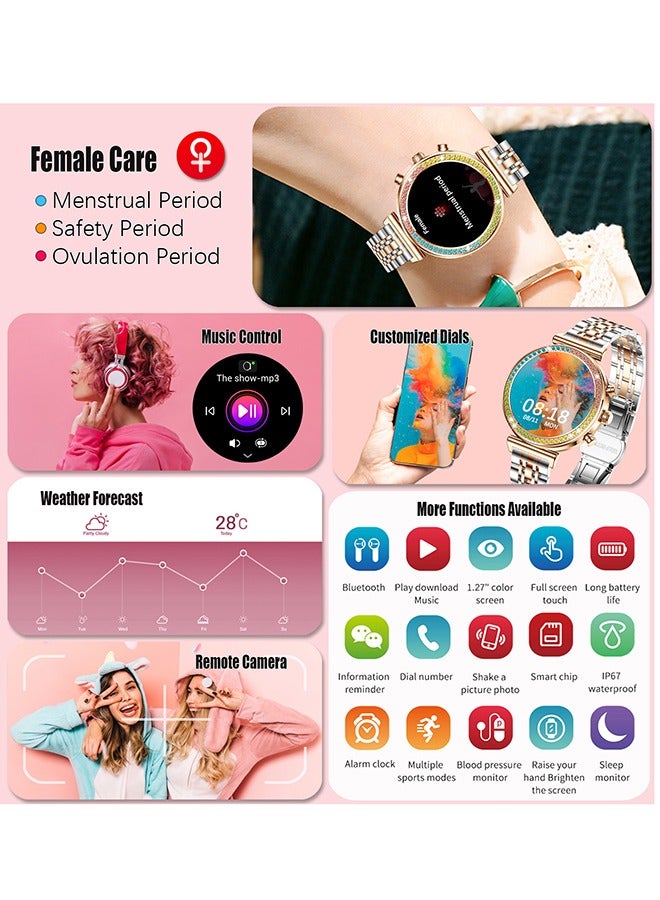 RollsTimi  Women Bluetooth Smartwatch 1.27 Inch Full Screen Touch With Multiple Sports Modes And Multi Language Settings, Sports Sleep Heart Rate Monitoring Android 5.0 And IOS 8.0 Above Systems Universal RT i110 Silver Gold - Image 2