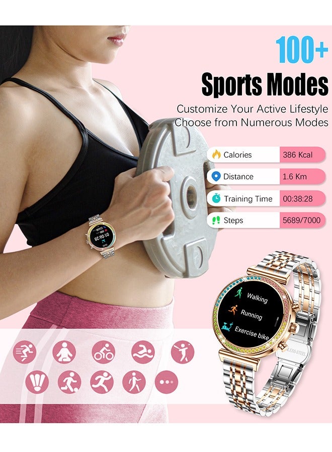 RollsTimi  Women Bluetooth Smartwatch 1.27 Inch Full Screen Touch With Multiple Sports Modes And Multi Language Settings, Sports Sleep Heart Rate Monitoring Android 5.0 And IOS 8.0 Above Systems Universal RT i110 Silver Gold - Image 5