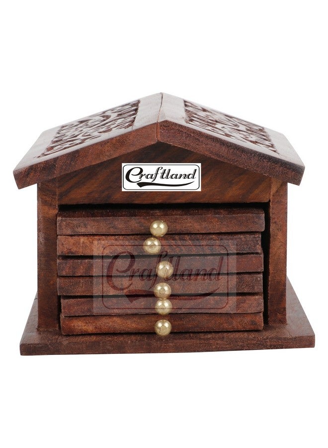 Craftland Wooden Handcrafted (Carved) hut Shaped Coaster Set of 6 for Kitchen/Dining Table Decorative Item for Table/Home - Image 3