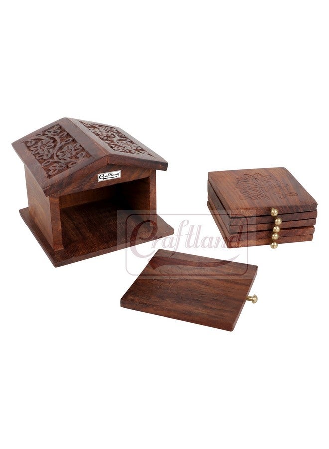 Craftland Wooden Handcrafted (Carved) hut Shaped Coaster Set of 6 for Kitchen/Dining Table Decorative Item for Table/Home - Image 1