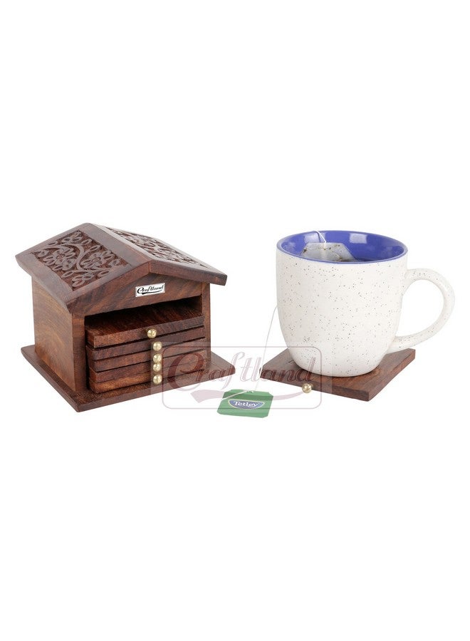 Craftland Wooden Handcrafted (Carved) hut Shaped Coaster Set of 6 for Kitchen/Dining Table Decorative Item for Table/Home - Image 4