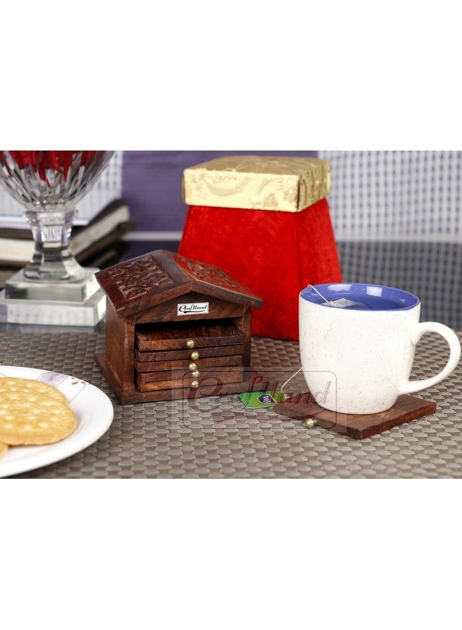 Craftland Wooden Handcrafted (Carved) hut Shaped Coaster Set of 6 for Kitchen/Dining Table Decorative Item for Table/Home - Image 5
