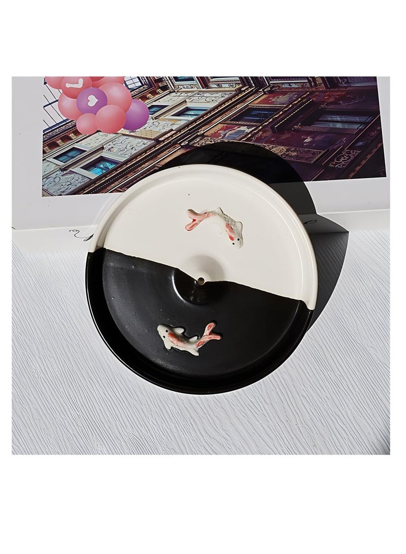 Excefore حامل البخور، موقد بخور دائري عصري بسيط، حامل عيدان البخور للكون أو العيدان، جامع رماد البخور الخزفي، موقد عيدان البخور اليدوي، أسود وأبيض - Image 4