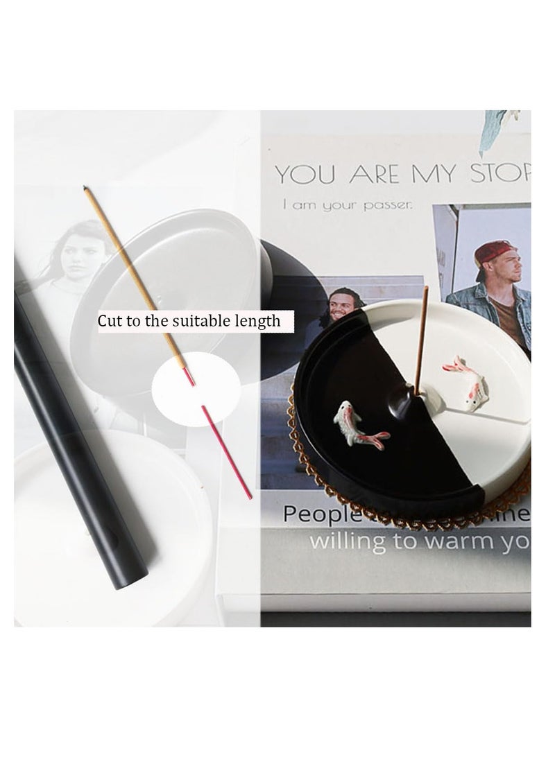 Excefore حامل البخور، موقد بخور دائري عصري بسيط، حامل عيدان البخور للكون أو العيدان، جامع رماد البخور الخزفي، موقد عيدان البخور اليدوي، أسود وأبيض - Image 3