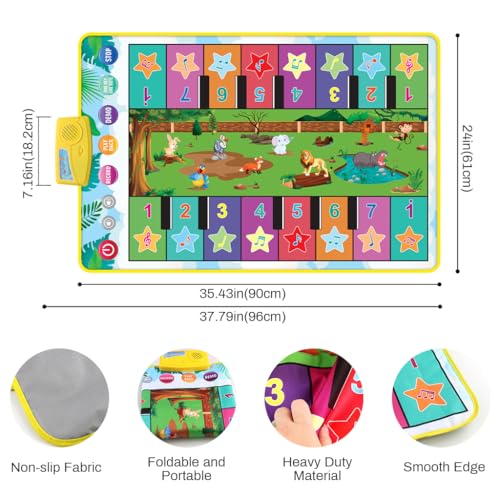 PATPAT® Piano Mat for Kids,36'' x 24'' Dual-Row Keyboard Floor Musical Mat with 16 Keys & 8 Instrument Sounds,Musical Sound Toys Early Educational Toys Gifts for 1/2/3/4/5/6 Year Old Boys Girls - Image 2