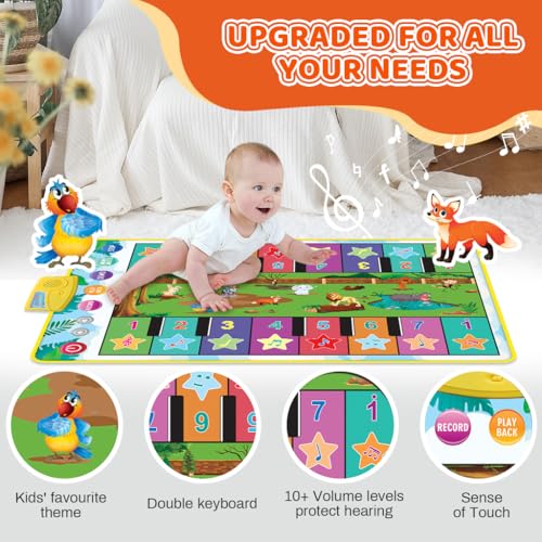 PATPAT® Piano Mat for Kids,36'' x 24'' Dual-Row Keyboard Floor Musical Mat with 16 Keys & 8 Instrument Sounds,Musical Sound Toys Early Educational Toys Gifts for 1/2/3/4/5/6 Year Old Boys Girls - Image 3