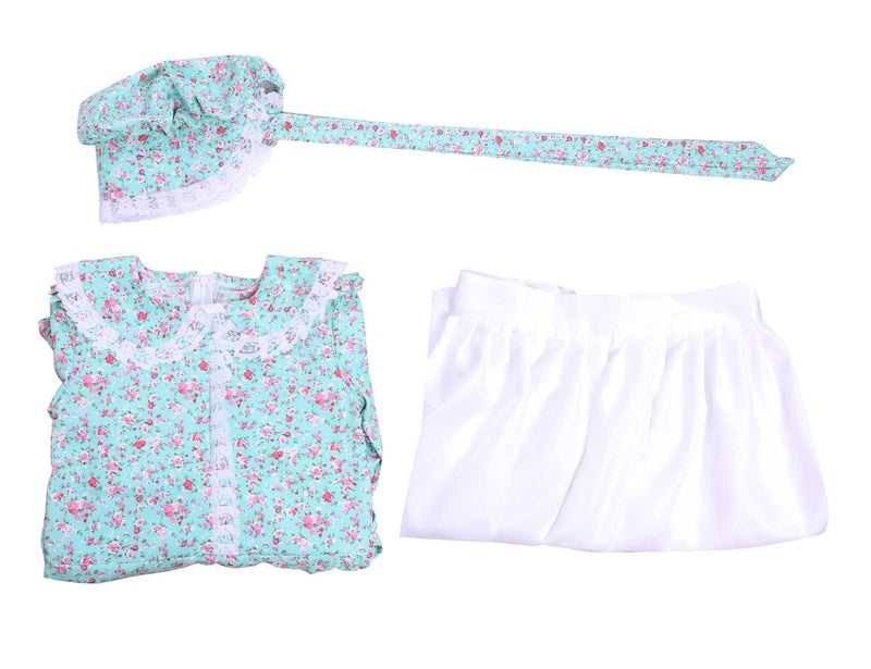 Vibsion Girls Pioneer Prairie Costume Pilgrim Dress Kids Floral Colonial Village Girl Costumes Bonnet Apron Set Green - Image 5