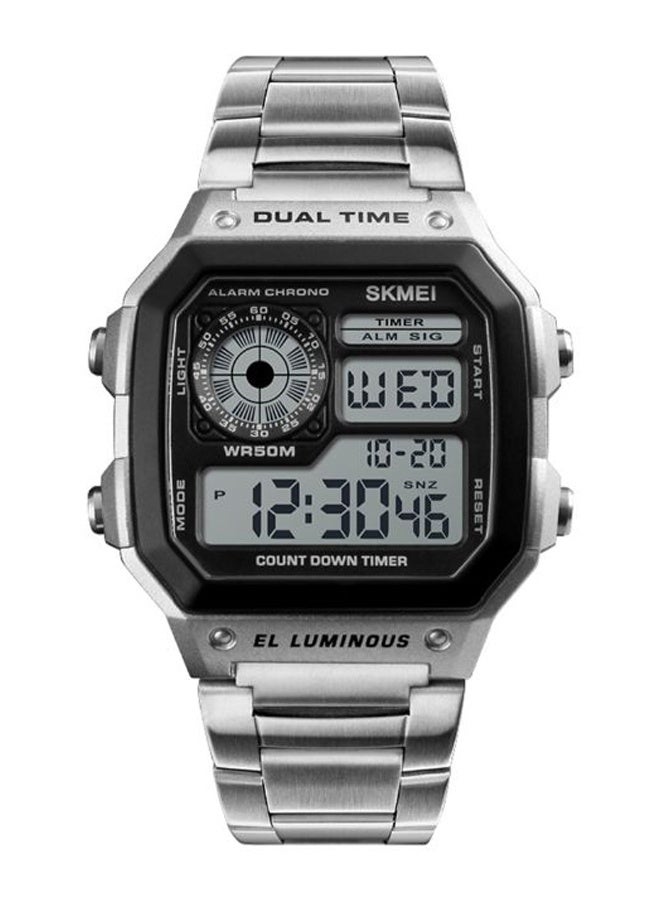 Men's Stainless Steel Digital Wrist Watch J1335 - 43 mm -Silver - Image 1