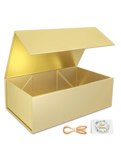 Generic Gold gift box, 12 x8.6 x 4 inches (about 30.4 x 15.2 x 10.2 cm) gift box, with lid, rectangular foldable, suitable for bridesmaid proposal box, wedding, Ramadan, Christmas, Halloween, birthday gift packaging  - Image 1