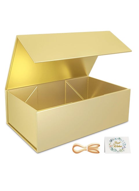 Gold gift box, 12 x8.6 x 4 inches (about 30.4 x 15.2 x 10.2 cm) gift box, with lid, rectangular foldable, suitable for bridesmaid proposal box, wedding, Ramadan, Christmas, Halloween, birthday gift packaging
