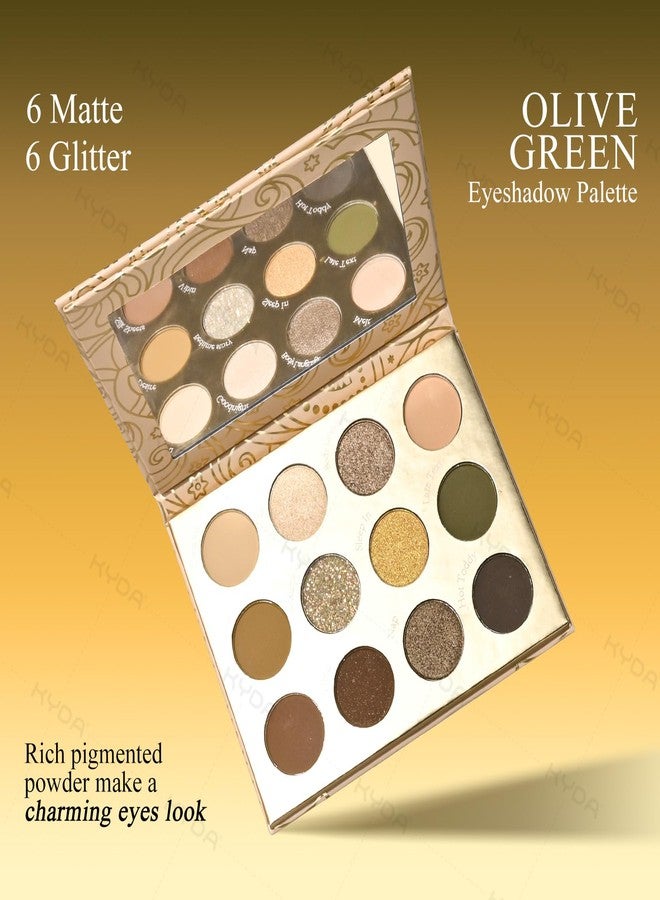 KYDA 12 Colors Olive Green Eyeshadow Palette, Sparkling Reflective Green Bronzer Eyeshadow, Matte Olive Ginger Nude Eyes Shadow, Smooth Blendable Powder, Smokey Eyes Makeup - Image 2