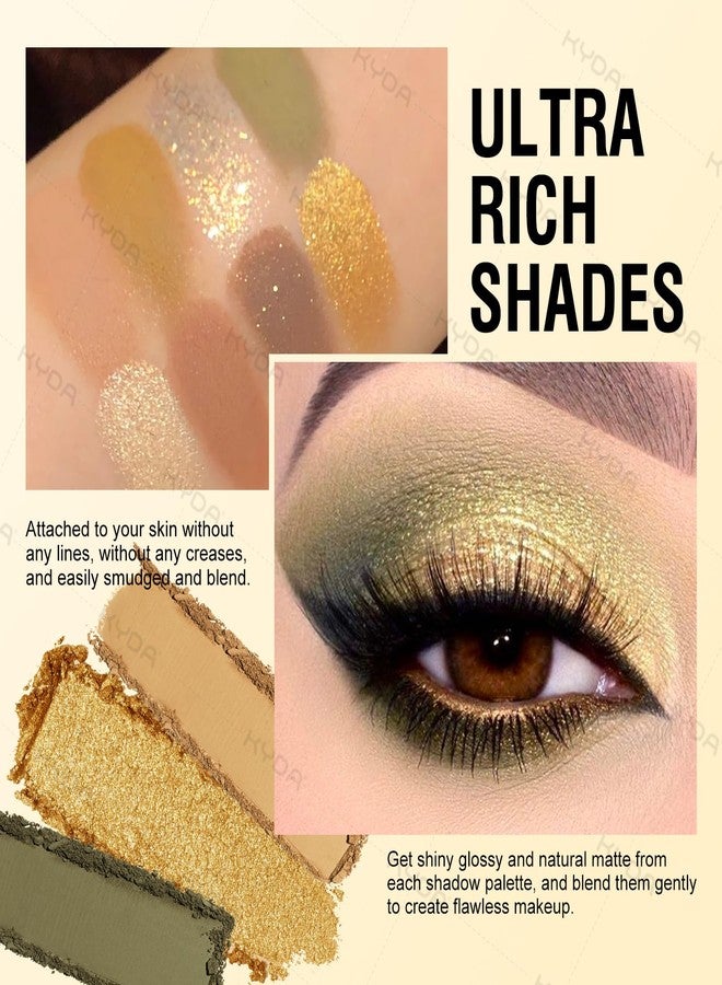 KYDA 12 Colors Olive Green Eyeshadow Palette, Sparkling Reflective Green Bronzer Eyeshadow, Matte Olive Ginger Nude Eyes Shadow, Smooth Blendable Powder, Smokey Eyes Makeup - Image 4