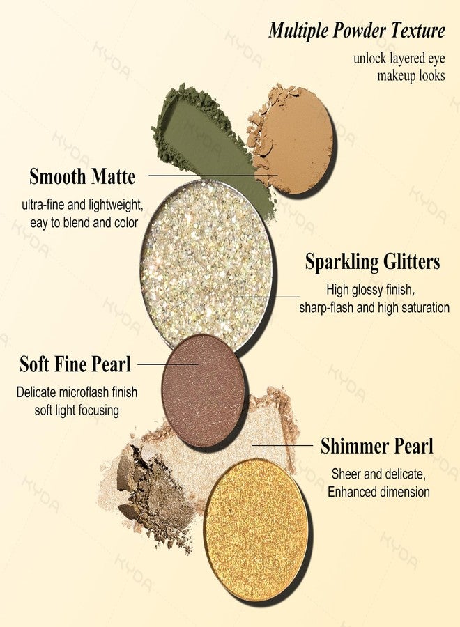 KYDA 12 Colors Olive Green Eyeshadow Palette, Sparkling Reflective Green Bronzer Eyeshadow, Matte Olive Ginger Nude Eyes Shadow, Smooth Blendable Powder, Smokey Eyes Makeup - Image 3