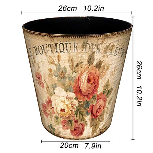 Scakbyer Leather Trash Can, Retro Decorative Waste Basket, 10L Capacity Small Waste Paper Basket, Waterproof Garbage Can for Bathroom, Bedroom, Office, Kitchen and Living Room - Flower - Image 2