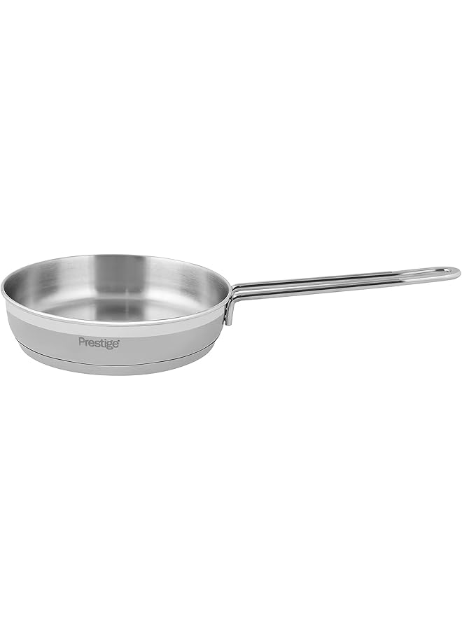 برستيج مقلاة إنفينيتي مفتوحة من الفولاذ المقاوم للصدأ مقاس 18 سم | غير لاصقة | مقبض طويل جدًا | متوافقة مع أجهزة الحث الحراري باللون الفضي - Image 2