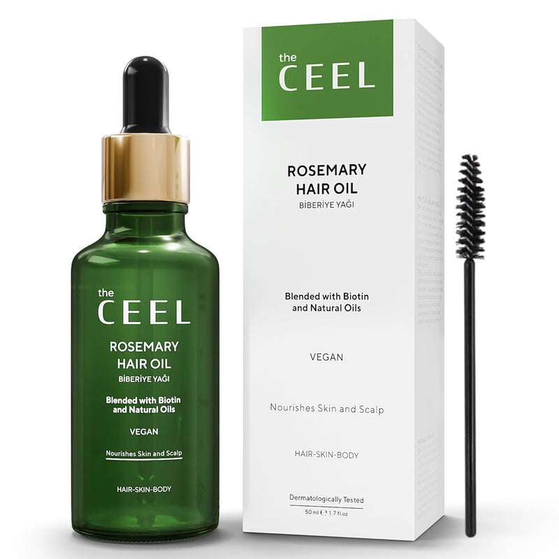 The Ceel Rosemary Hair Growth Oil with Dropper Nourishing Strengthening Vegan Formula for Damaged Hair Itchy Scalp Dry Skin Eyelashes Eyebrows Biotin Castor Jojoba 50 ML
