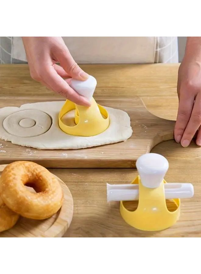 Yellow White Manual Donut Maker Kit With Cutter Spoon And Pliers Tool For Home Baking - Image 1