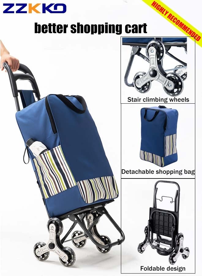 35L Ultra-Large Capacity Foldable Shopping Cart with Stair-Climbing Tripod Wheels and Removable Oxford Bag,Household Portable Waterproof Storage Shopping Cart,Multi-purpose Truck for Grocery Shopping  - Image 1