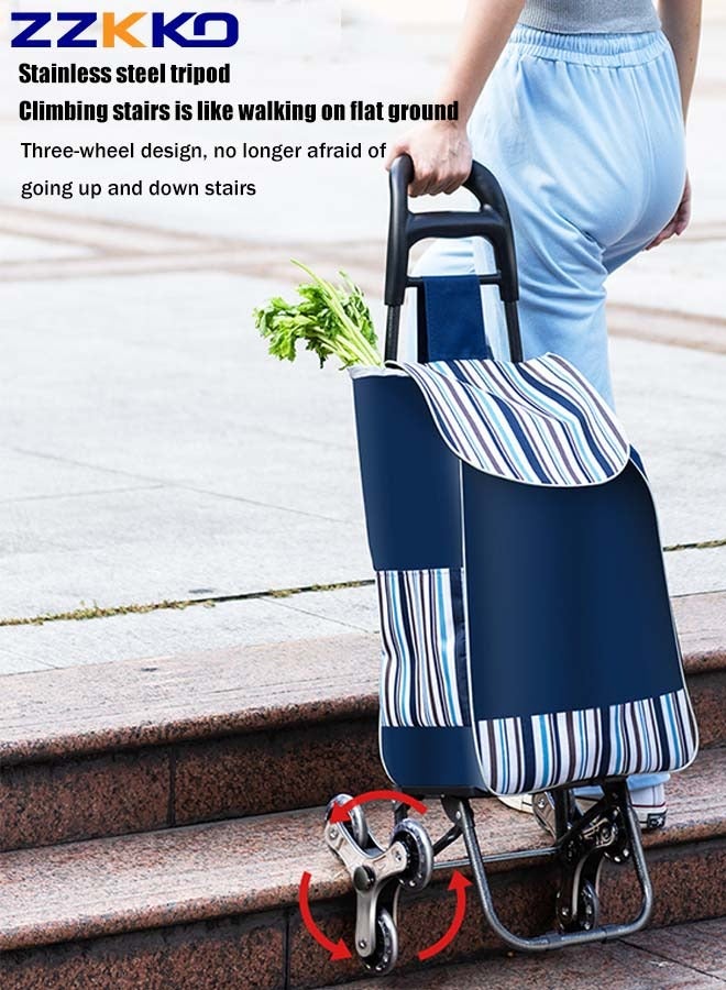 35L Ultra-Large Capacity Foldable Shopping Cart with Stair-Climbing Tripod Wheels and Removable Oxford Bag,Household Portable Waterproof Storage Shopping Cart,Multi-purpose Truck for Grocery Shopping  - Image 2