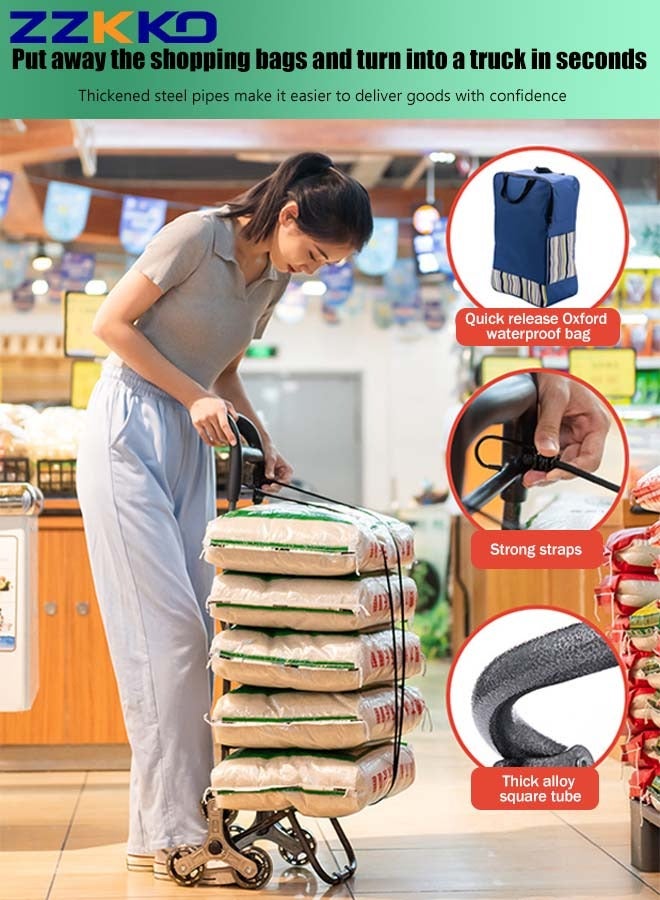 35L Ultra-Large Capacity Foldable Shopping Cart with Stair-Climbing Tripod Wheels and Removable Oxford Bag,Household Portable Waterproof Storage Shopping Cart,Multi-purpose Truck for Grocery Shopping  - Image 3
