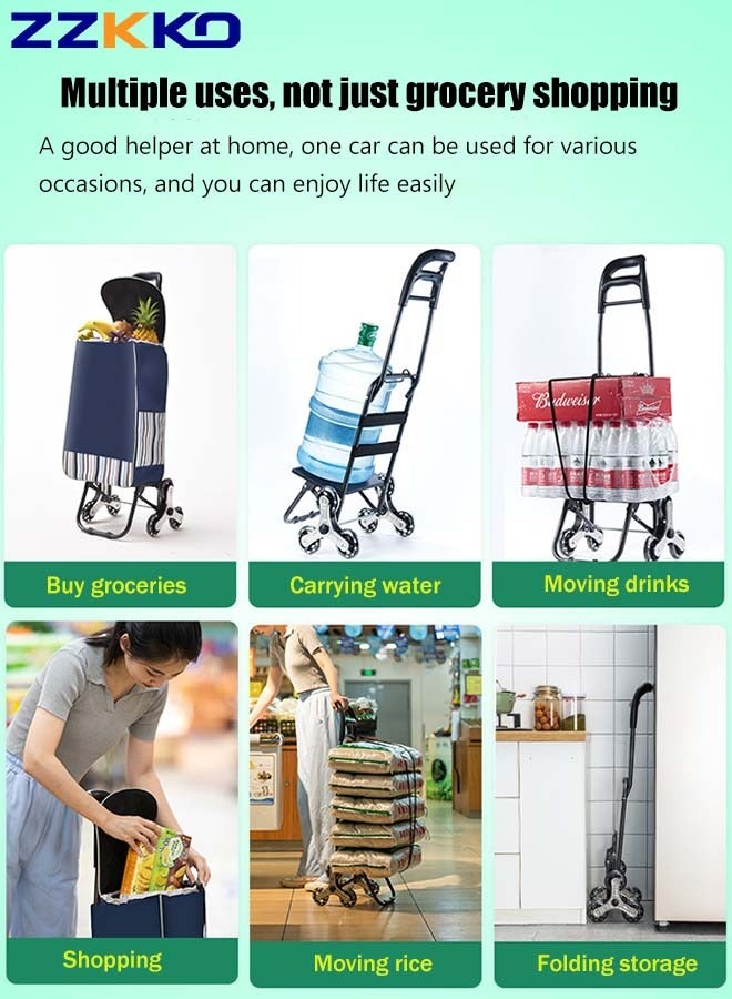 35L Ultra-Large Capacity Foldable Shopping Cart with Stair-Climbing Tripod Wheels and Removable Oxford Bag,Household Portable Waterproof Storage Shopping Cart,Multi-purpose Truck for Grocery Shopping  - Image 4