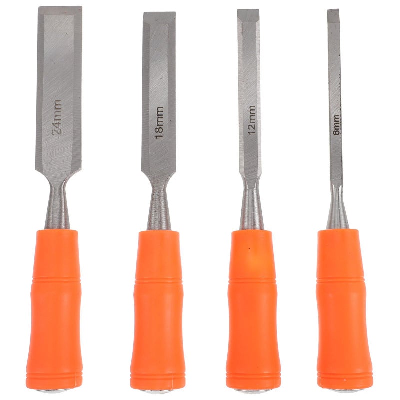 Wood Chisel Set 4pcs High Carbon Steel Blades Plastic Handles 6 24mm Woodworking Carving Tools - Image 2