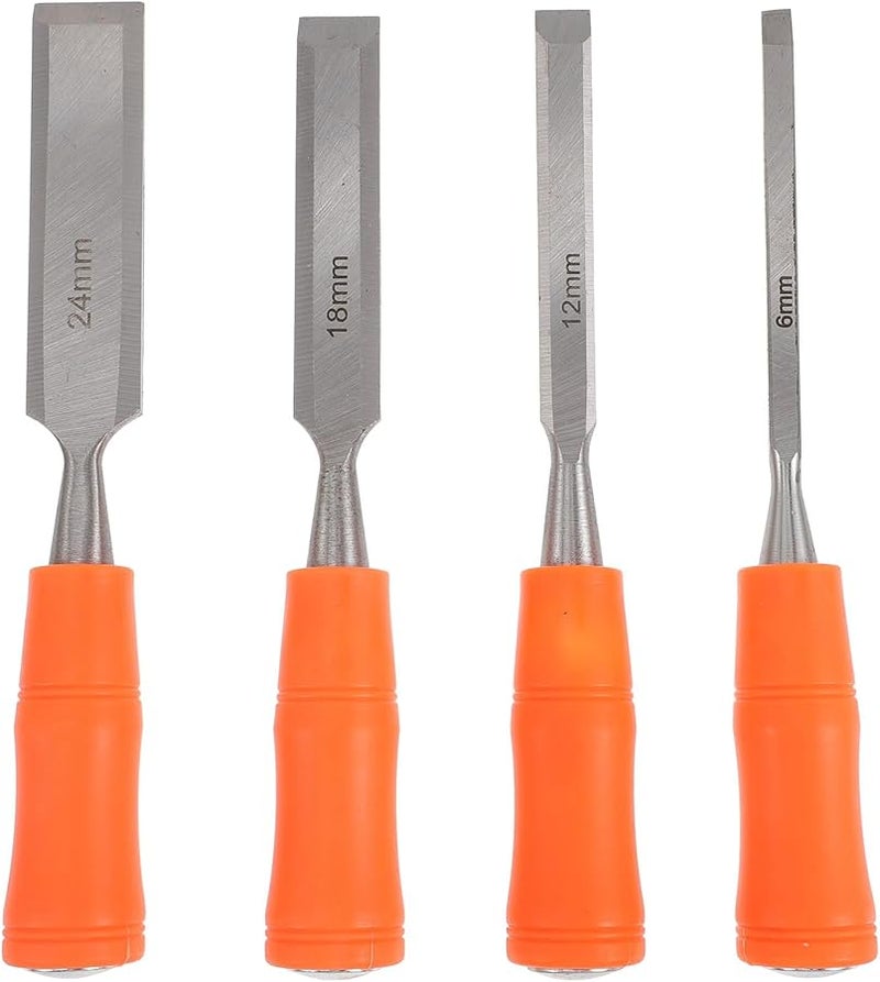 Wood Chisel Set 4pcs High Carbon Steel Blades Plastic Handles 6 24mm Woodworking Carving Tools - Image 1