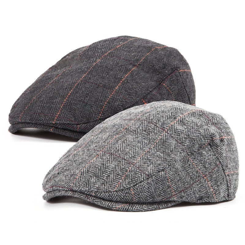 LADYBRO 2Pack Tweed Newsboy Hats for Men Winter Flat Cap (Plaid Black+Grey, S/M, 7 1/4) - Image 5