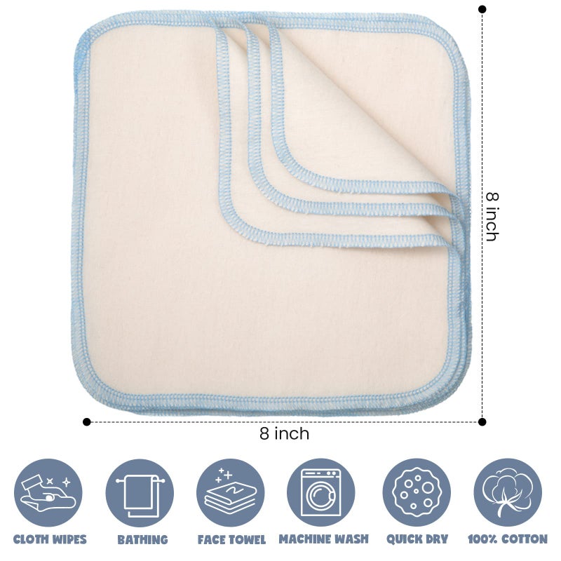 Mimorou 45 Pcs Flannel Cloth Baby Wipes Reusable Baby Diapers Wipes Washable Natural Unbleached Baby Face Wipes Soft and Sturdy Cloth Wipes 5 Colors Outer Stitching 8 x 8 Inches, 1.0 Count - Image 2