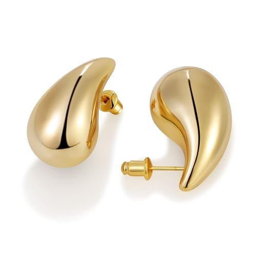 Gacimy 14K Gold Plated Teardrop Earrings Dupes for Women, Chunky Drop Earrings for Women with 925 Sterling Silver Post, 1 Inches - Image 1