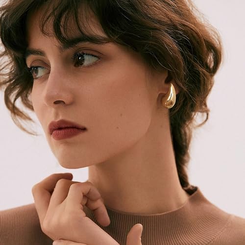 Gacimy 14K Gold Plated Teardrop Earrings Dupes for Women, Chunky Drop Earrings for Women with 925 Sterling Silver Post, 1 Inches - Image 4