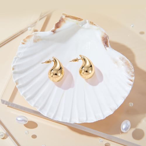 Gacimy 14K Gold Plated Teardrop Earrings Dupes for Women, Chunky Drop Earrings for Women with 925 Sterling Silver Post, 1 Inches - Image 3
