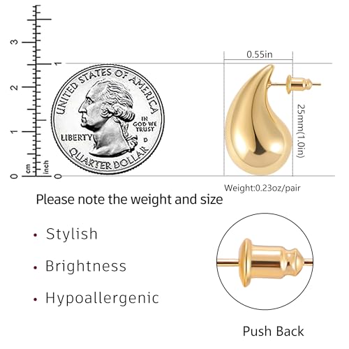 Gacimy 14K Gold Plated Teardrop Earrings Dupes for Women, Chunky Drop Earrings for Women with 925 Sterling Silver Post, 1 Inches - Image 2