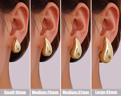 Gacimy 14K Gold Plated Teardrop Earrings Dupes for Women, Chunky Drop Earrings for Women with 925 Sterling Silver Post, 1 Inches - Image 5