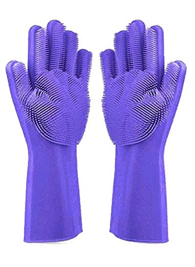 Dhinchak Dhinchak ® 1 Pair Silicone Multipurpose Cleaning Gloves Reusable Gloves for Dish Washing,Kitchen, Bathroom,Car,(Standard Size, Multicolour) -1 Pair  - Image 1
