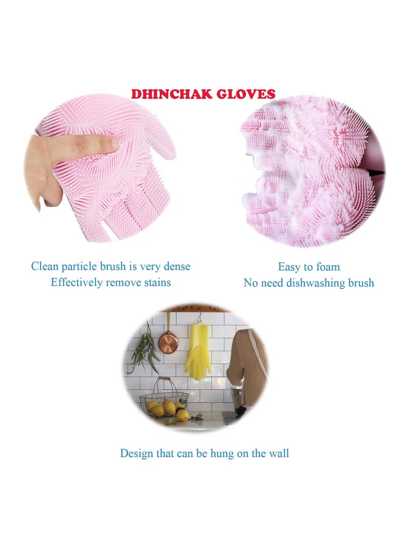 Dhinchak Dhinchak ® 1 Pair Silicone Multipurpose Cleaning Gloves Reusable Gloves for Dish Washing,Kitchen, Bathroom,Car,(Standard Size, Multicolour) -1 Pair  - Image 4
