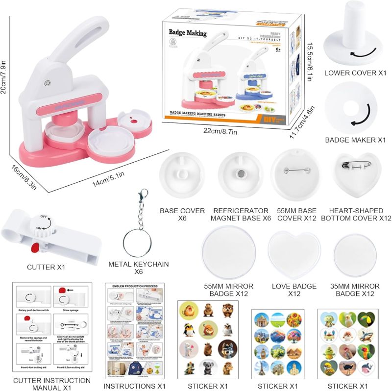 Button Maker Machine for DIY Badge Making - Pink Pin Maker Press Craft Tool for Custom Badges - Image 2