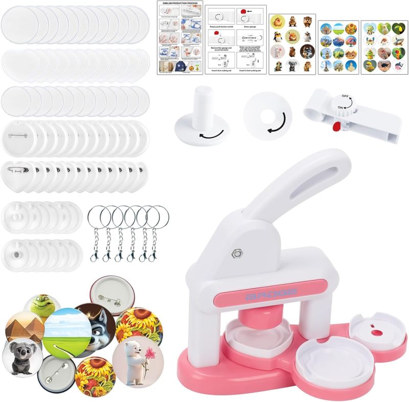 Button Maker Machine for DIY Badge Making - Pink Pin Maker Press Craft Tool for Custom Badges - Image 1