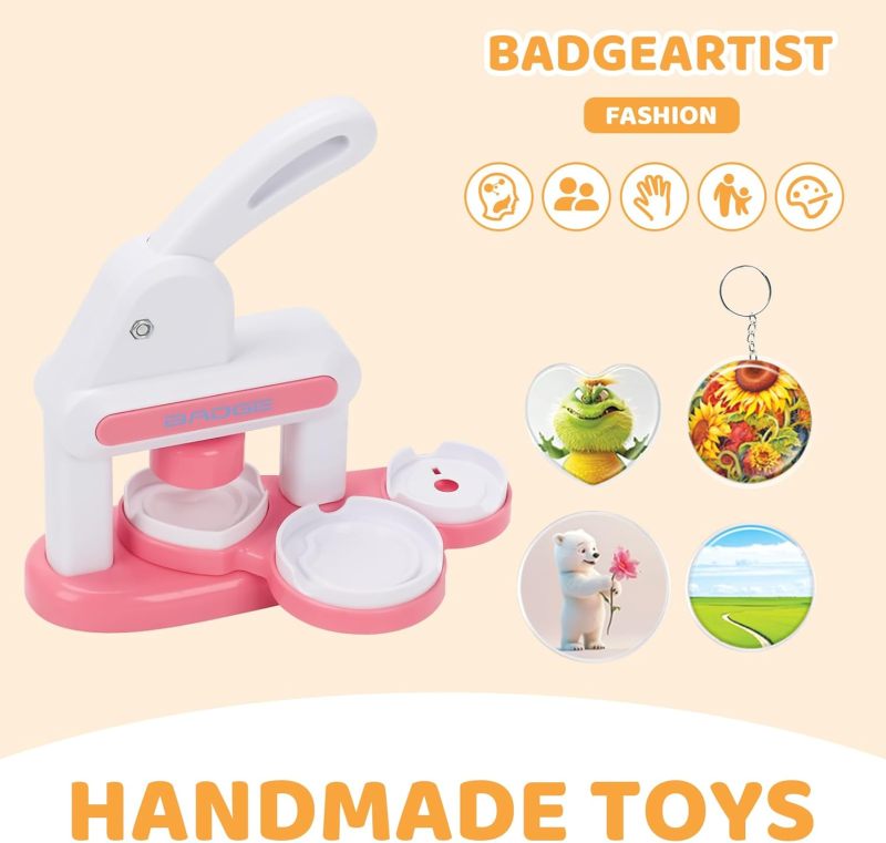 Button Maker Machine for DIY Badge Making - Pink Pin Maker Press Craft Tool for Custom Badges - Image 4