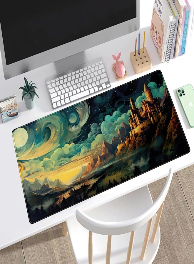 Mechanical Cattle Cool Aesthetic Castle Mouse Pad Desk Pad Cute Cloudy and Starry Desk Mat, Office Desk Decor Anime Mousepad Laptop Keyboard and Mouse Mat, XXL Large Extended Gaming Deskmat for Girl 31.5x15.75 in - Image 5