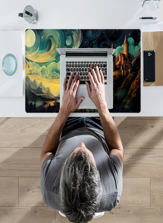 Mechanical Cattle Cool Aesthetic Castle Mouse Pad Desk Pad Cute Cloudy and Starry Desk Mat, Office Desk Decor Anime Mousepad Laptop Keyboard and Mouse Mat, XXL Large Extended Gaming Deskmat for Girl 31.5x15.75 in - Image 4