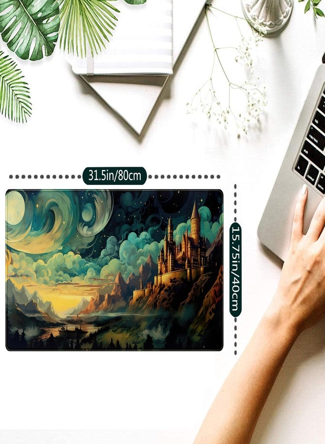 Mechanical Cattle Cool Aesthetic Castle Mouse Pad Desk Pad Cute Cloudy and Starry Desk Mat, Office Desk Decor Anime Mousepad Laptop Keyboard and Mouse Mat, XXL Large Extended Gaming Deskmat for Girl 31.5x15.75 in - Image 2