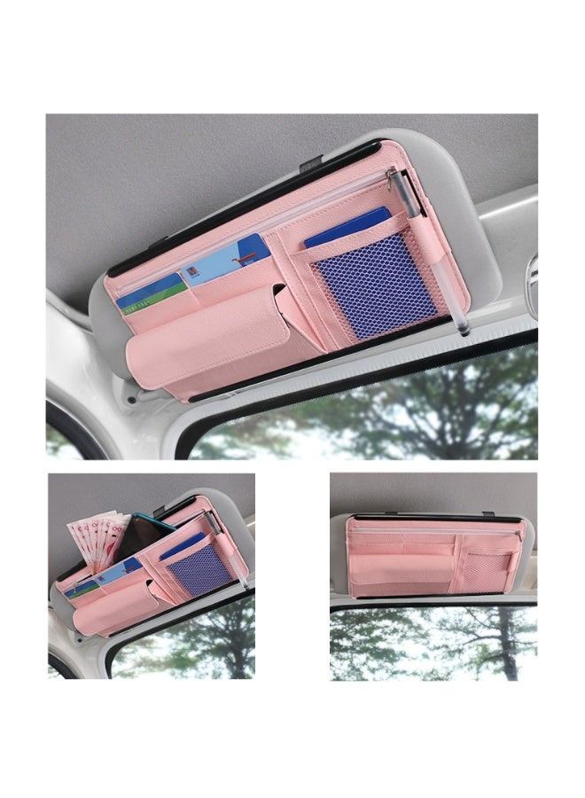 Car Sun Visor Organizer, Glasses Case Storage Bag Note Holder Car Zipper Card Holder - Image 2