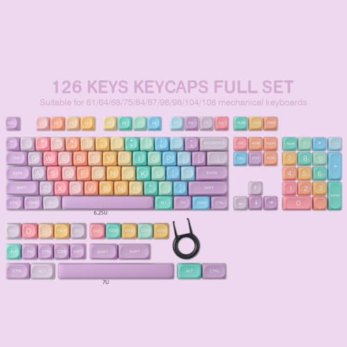 Tsungup MOA Profile Keycaps,PBT Cute Rainbow Candy Keycaps 126 Keys Dye-Sublimation Custom Keycap Set with Keycap Puller for Cherry Gateron MX Swithes Mechanical Keyboards - Image 5