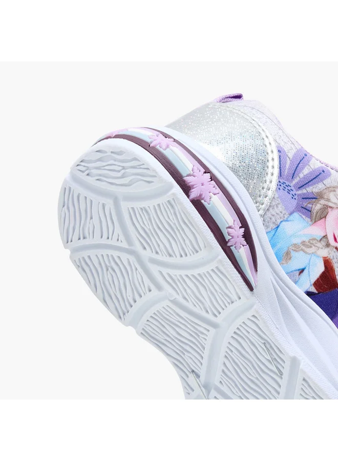Disney Girls Frozen Print Light-Up Sneakers with Hook and Loop Closure