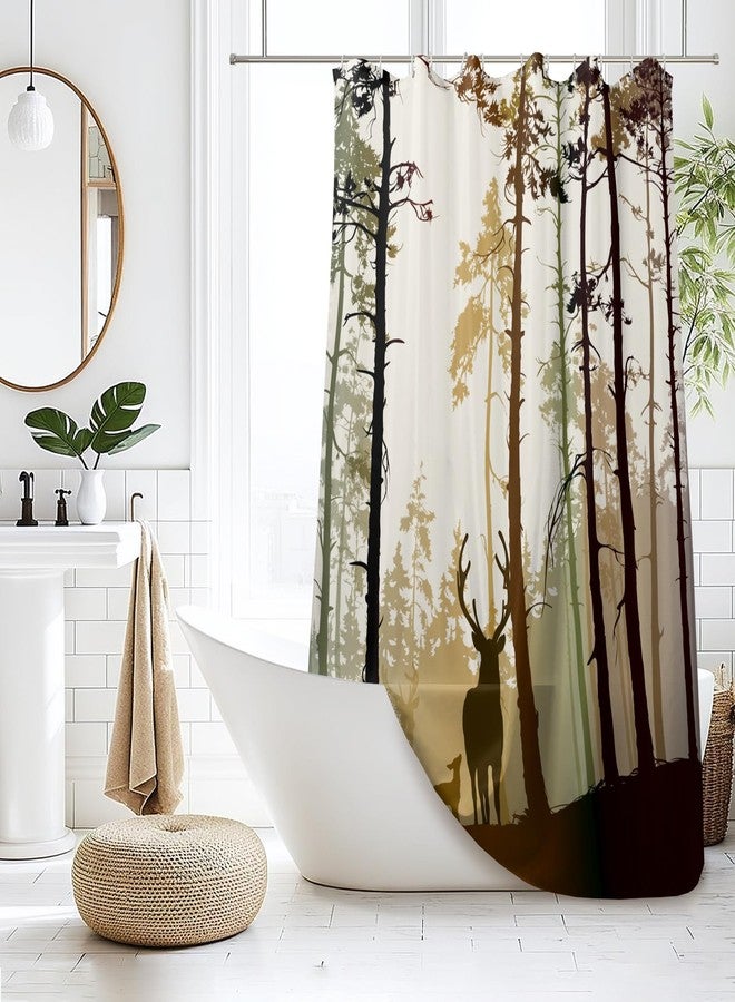 Renaiss Misty in Forest Deer Shower Curtain Rustic Cabin Farmhouse Shower Curtain for Bathroom Wildlife Elk Woodland Tree Waterproof Fabric Bathroom Decorative Shower Curtains 72" W x 72" L - Image 2