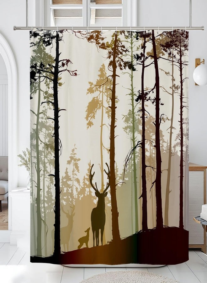 Renaiss Misty in Forest Deer Shower Curtain Rustic Cabin Farmhouse Shower Curtain for Bathroom Wildlife Elk Woodland Tree Waterproof Fabric Bathroom Decorative Shower Curtains 72" W x 72" L - Image 1